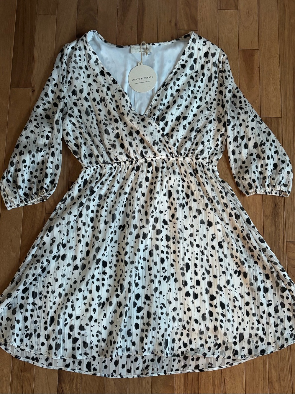 Saints & Hearts Black and White Printed Wrap Mini Dress